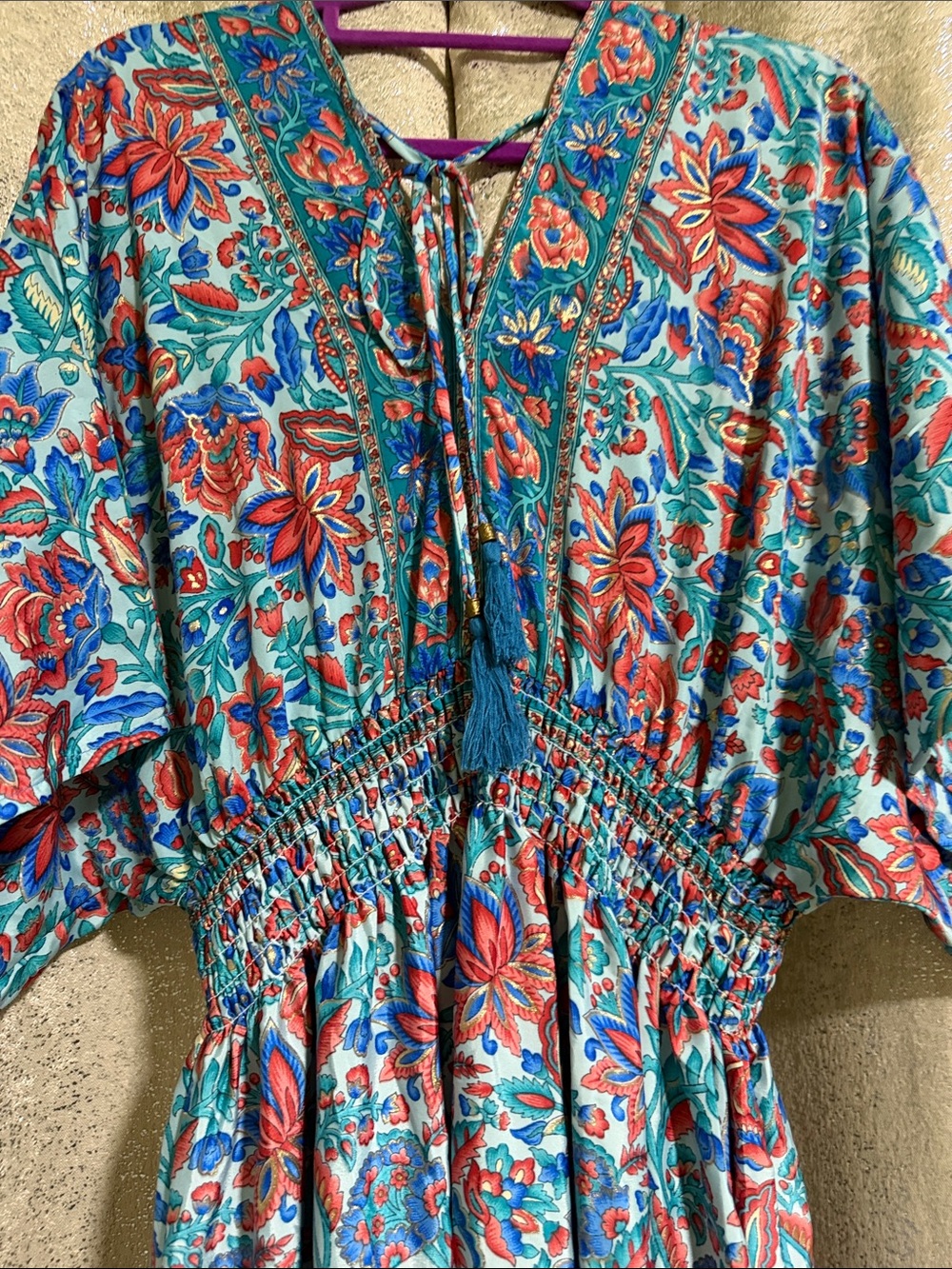 Boho Floral Midi Dress in Teal & Red - Picture 8 of 10